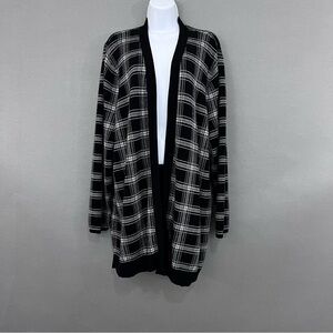 Croft & Barrow Black White Check Long Sleeve Cardigan Sweater